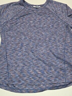 Athleta Ultimate Train mesh tee featuring a blue space dye pattern  womens L